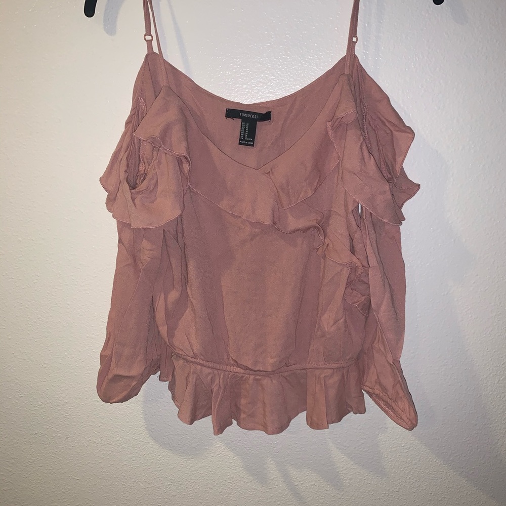 Blush Cold Shoulder Ruffled Blouse